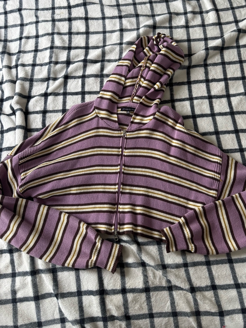 Kendall & Kylie Lavender Striped Cropped Zip Hoodie